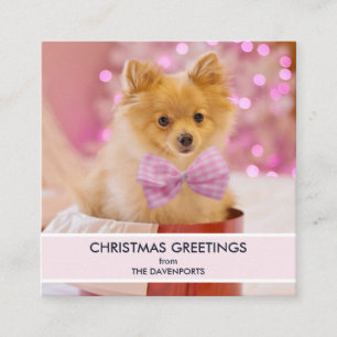 Cute Dog met Roze Bow-kerstfoto Vierkante Visitekaartje