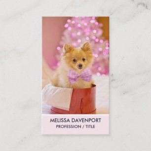 Cute Dog met Roze Bow-kerstfoto Visitekaartje