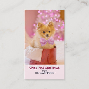 Cute Dog met Roze Bow-kerstfoto Visitekaartje