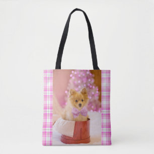 Cute Dog met roze kerstfoto's Draagtas