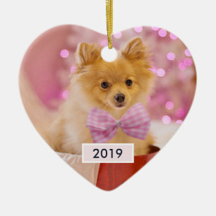 Cute Dog met roze kerstfoto's Keramisch Ornament