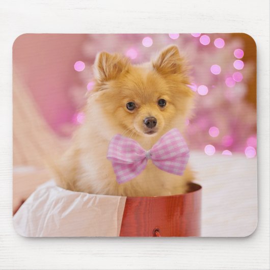 Cute Dog met roze kerstfoto's Muismat (Voorkant)