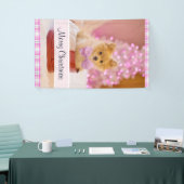 Cute Dog met roze kerstfoto's Spandoek (Beurs)