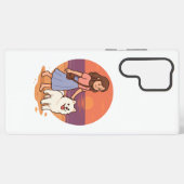 Cute Dog Mom Walking Fluffy Pup on Sunset Beach Samsung Galaxy Hoesje (Achterkant horizontaal)