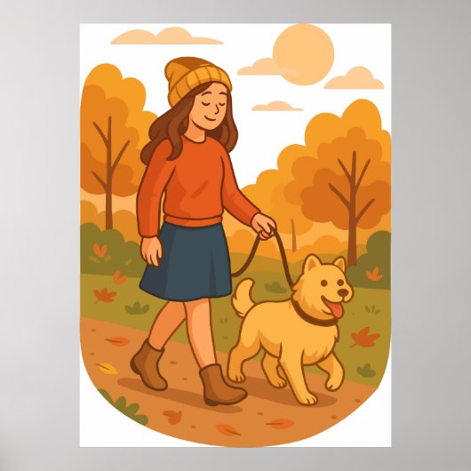 Cute Dog Mom Walking Pup in Cozy Forest Poster (Voorkant)