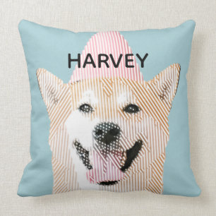 Cute Dog Name Kawaii Smiling Shibu Inu Blue Kussen