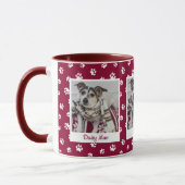 Cute Dog Name & Photo Red and White Paw Prints Mok (Links)