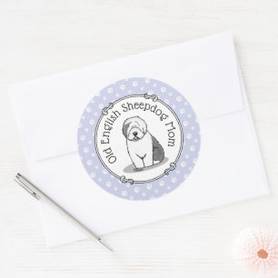 Cute Dog OES mama Old English Sheepdog Ma (Grey 1) Ronde Sticker