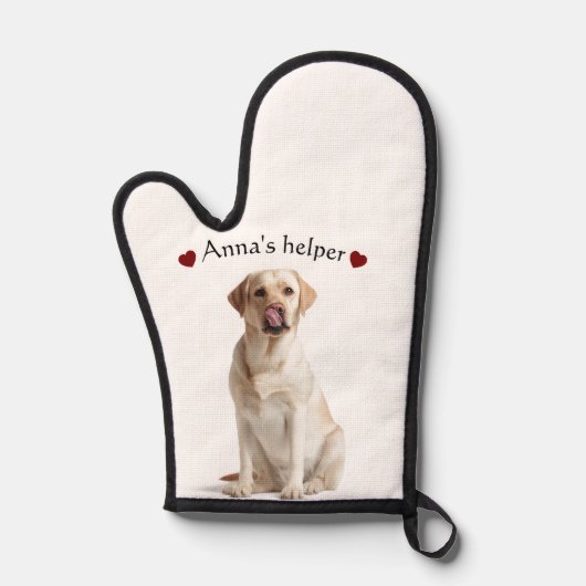 Cute Dog Oven Mitt – Personalized with Text Ovenwant (Voorkant)