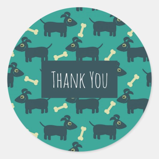 Cute Dog Pattern met Bone Bedankt Ronde Sticker (Voorkant)