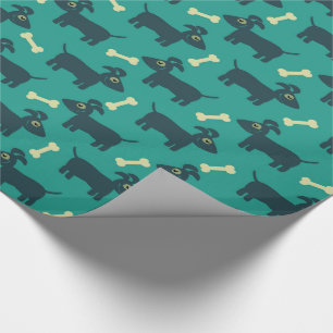 Cute Dog Pattern met Bone on Green Background Cadeaupapier