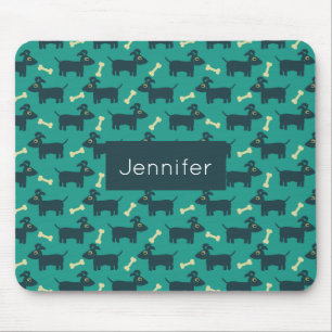 Cute Dog Pattern met Bone on Green Background Muismat