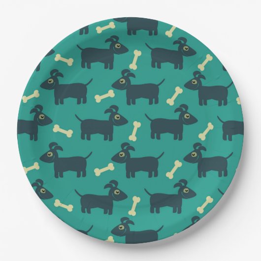 Cute Dog Pattern met Bone on Green Background Papieren Bordje (Voorkant)