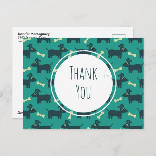 Cute Dog Pattern met diskettestations & Bone Danku Briefkaart (Voorkant / Achterkant)