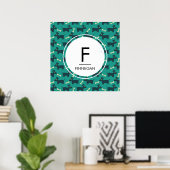 Cute Dog Pattern met diskettestoren en beenmonogra Poster (Thuiskantoor)