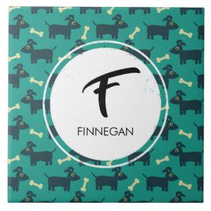 Cute Dog Pattern met diskettestoren en Bone Custom Tegeltje