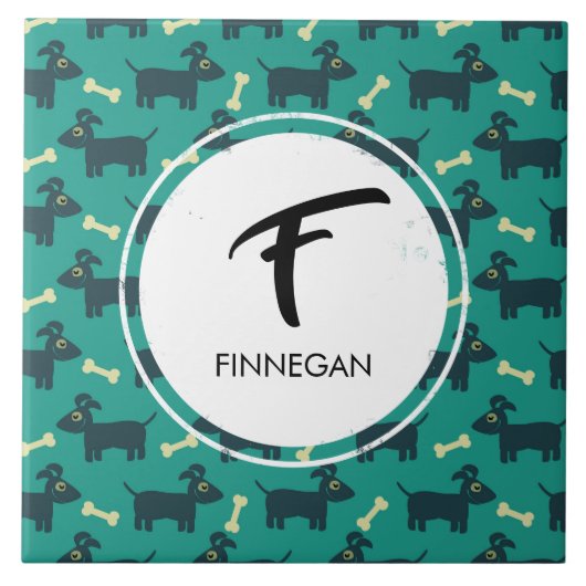 Cute Dog Pattern met diskettestoren en Bone Custom Tegeltje (Voorkant)