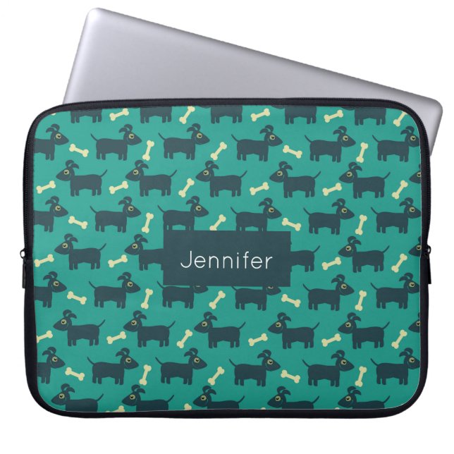 Cute Dog Pattern met diskettestoren en bot Laptop Sleeve (Voorkant)