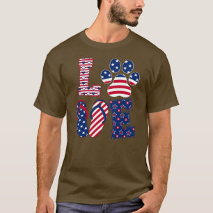 Cute Dog Paw met Teenslippers American Flag Happy T-shirt