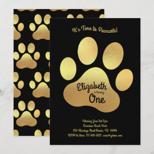 Cute Dog Paw Print Kinder 1e verjaardag Gold Black Kaart
