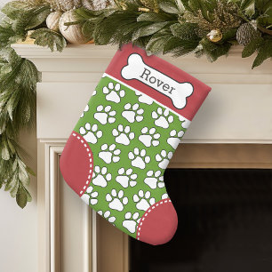 Cute Dog Paw Print Pattern Custom Pet Name Kleine Kerstsok