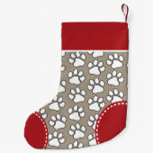 Cute Dog Paw Print Pattern Custom Pet Name Kleine Kerstsok (Achterkant)