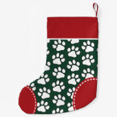 Cute Dog Paw Print Pattern Custom Pet Name Kleine Kerstsok (Achterkant)