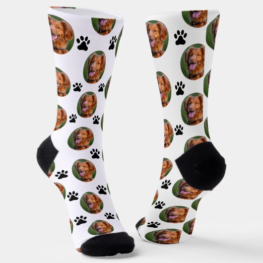 Cute Dog Pet Photo met Paw Print Pattern Sokken (Gebogen)