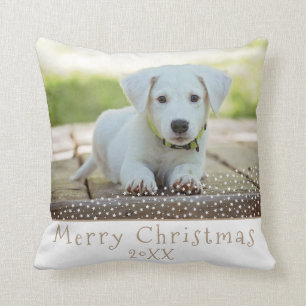 Cute Dog Pet Stars Merry Kerstfoto Kussen