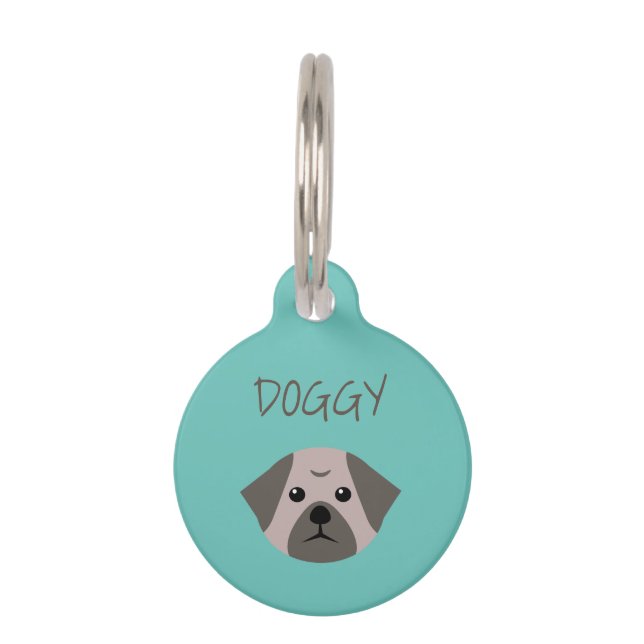 Cute Dog Pug Huisdierpenning (Achterkant)
