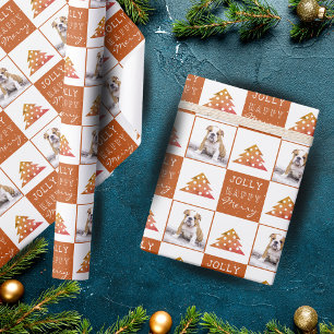 Cute Dog Puppy Pet Typografie Kerstboom Foto Cadeaupapier