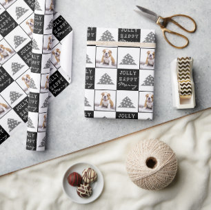 Cute Dog Puppy Pet Typografie Kerstboom Foto Cadeaupapier