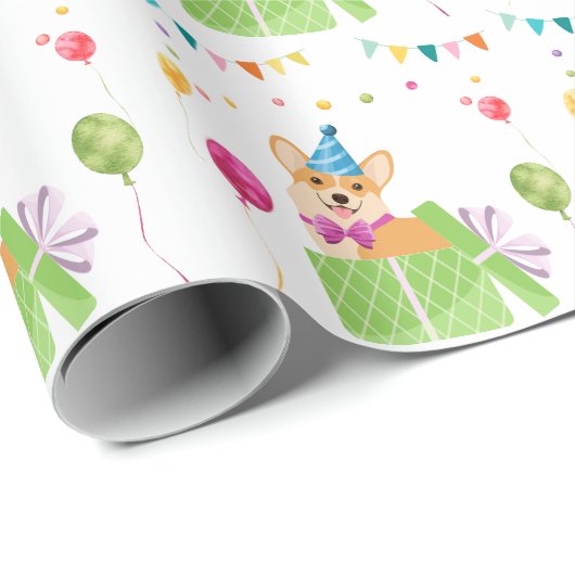 Cute Dog Puppy Thmed Kind Birthday Party Cadeaupapier (Rol Hoek)