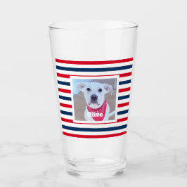 Cute Dog Red White Blue Stripes Patriottic Photo Glas