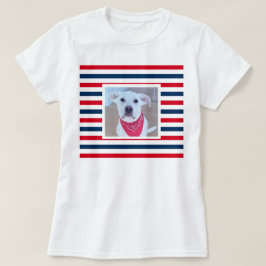 Cute Dog Red White Blue Stripes Patriottic Photo T-shirt