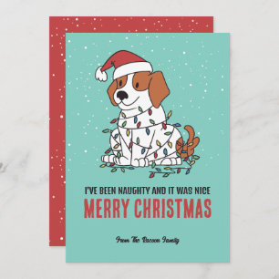 Cute Dog Santa Naughty en Nice Merry Kerstmis Feestdagenkaart