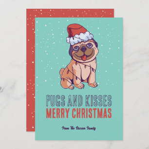 Cute Dog Santa Pugs en Kisses Merry Kerstmis Feestdagenkaart
