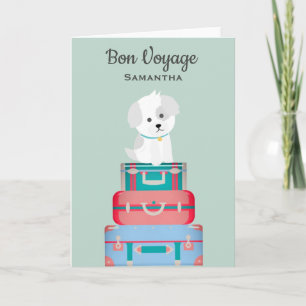 Cute Dog Sat on Suitcases Bon Reyage Custom Kaart