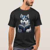 Cute Dog Siberian Husky Reading Book T-shirt (Voorkant)