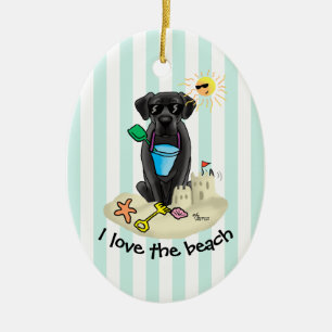 Cute Dog - Summer Beach Black Labrador Retriever Keramisch Ornament