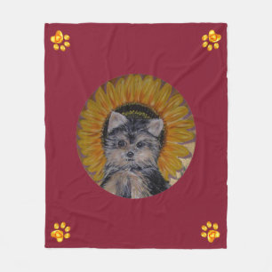 Cute Dog, Sunflower and Gold Paws Fleece Deken