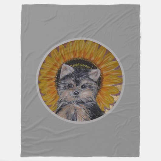 Cute Dog, Sunflower on Silver Grey Fleece Deken (Voorkant)
