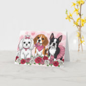 Cute Dog Trio Roses Valentine's Day Card - Pet Lov Kaart (Gele Bloem)