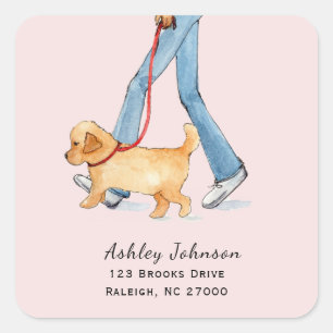 Cute Dog walker met adres Vierkante Sticker