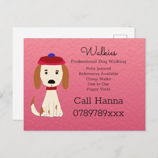 Cute Dog Walking Dog Grooming Business on Pink Briefkaart (Voorkant / Achterkant)