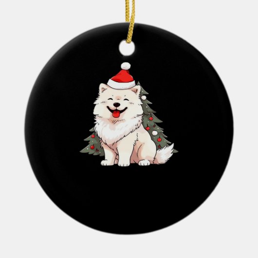 Cute Dog wearing Santa hat and Christmas tree Clas Keramisch Ornament (Voorkant)