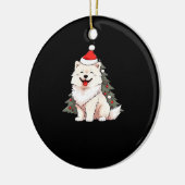 Cute Dog wearing Santa hat and Christmas tree Clas Keramisch Ornament (Links)