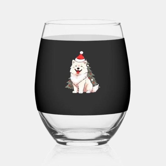 Cute Dog wearing Santa hat and Christmas tree Clas Wijnglas Zonder Voet (Voorkant)