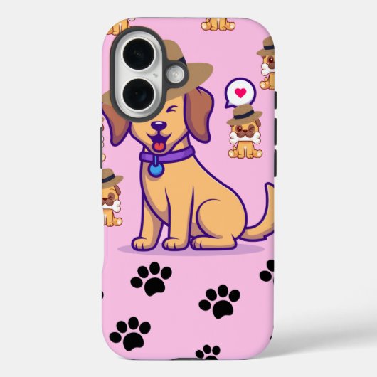 Cute Dog with Hat & Paw Pattern Case-Mate iPhone Case (Achterkant)