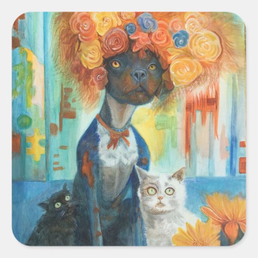 Cute dog with rose hat and friends stickers (Devant)